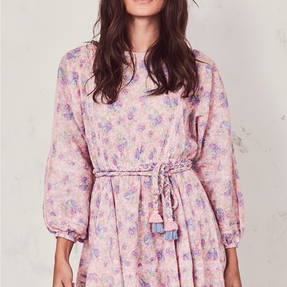 LoveShackFancy Pink and Blue Long Sleeve Sundress